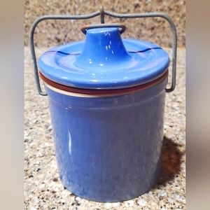 Unique Vintage Blue Ceramic Crock